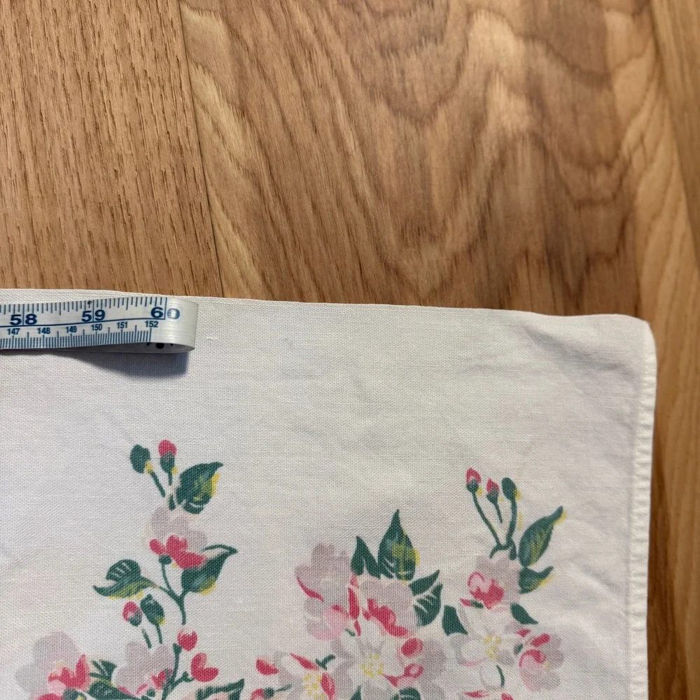 Vintage Wilendur Floral Tablecloth Cherry Blossom White Pink Green Cottagecore